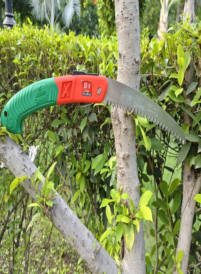 ساموراي منشار تقليم يدوي قابل للطي شديد التحمل من ساموراي FC 210 LH مزود بآلية قفل أمان تلقائي | مقبض مريح | مصمم للاستخدام بيد واحدة | مثالي لتقليم الأشجار وفروعها وغيرها (أخضر) | منشار تقليم يدوي صغير محمول للاستخدام المنزلي، صنع في اليابان - Image 3